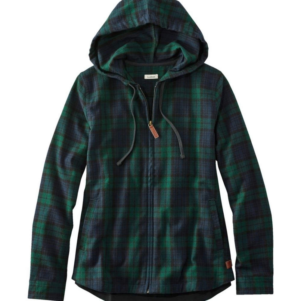 LL bean Scotch Plaid Flannel Shirt, Womens Relaxed Fit Zip Hoodie, Large
